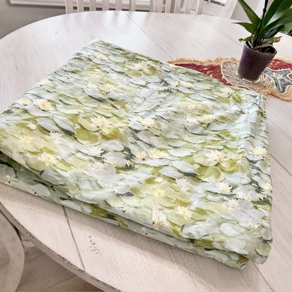 CUDDLEDOWN Certified Organic Green Water Lilly Print Duvet Cover King 102” X 92” - Picture 1 of 7
